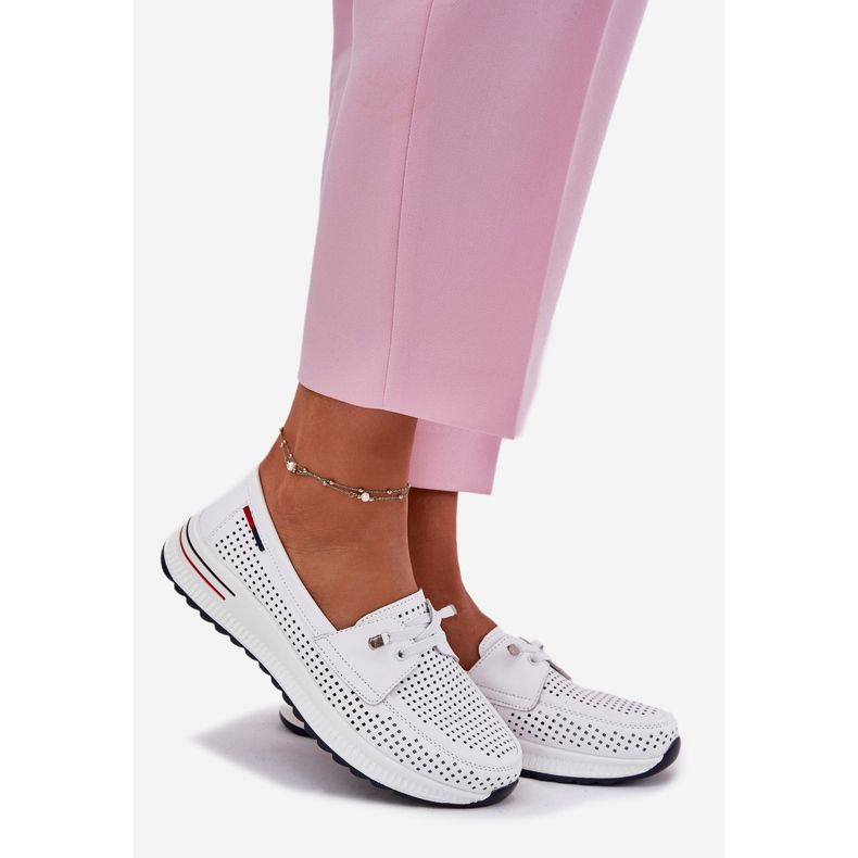 EVento Dámské kožené boty na platformě Openwork White bílý 1