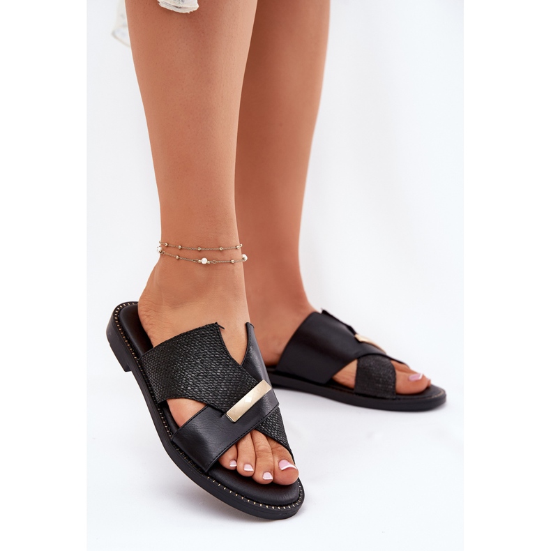 Dámské ploché podpatky s dekorativním Vinceza 17385 Black Detail černá 2