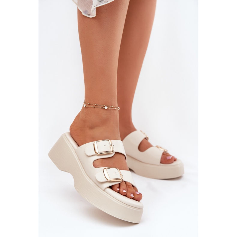 Inna Dámské žabky na klínu a platformu se svorkami béžový 2