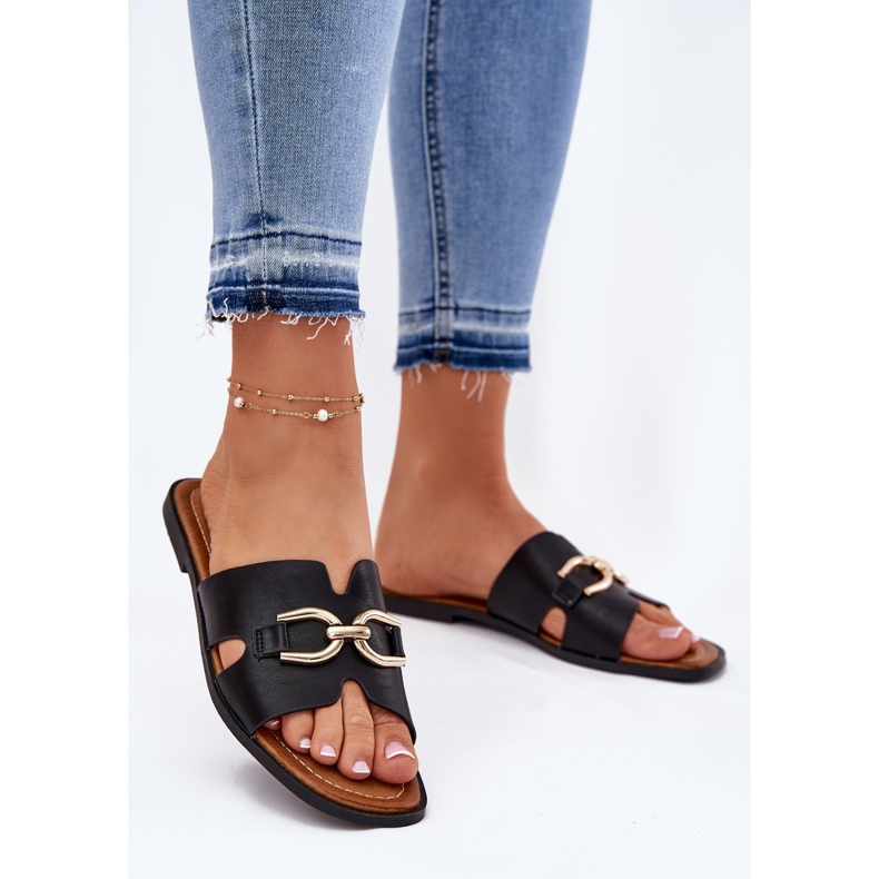 EVento Ploché ženské pantofle s dekorativním detailem černou černá 2