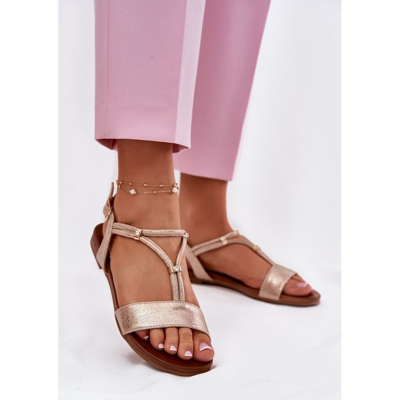 S.Barski Dámské ploché sandály s pruhy S. Barski KV51-120 Pink Gold zlatý 2 S.Barski Dámské ploché sandály s pruhy S. Barski KV51-120 Pink Gold zlatý 2