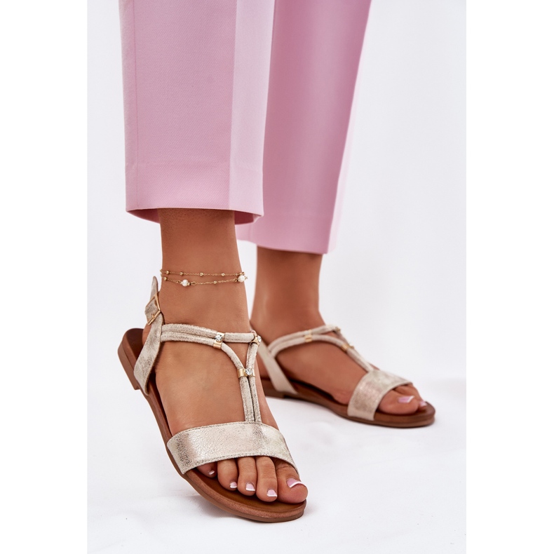 S.Barski Dámské ploché sandály s pruhy S. Barski KV51-120 Gold zlatý 2 S.Barski Dámské ploché sandály s pruhy S. Barski KV51-120 Gold zlatý 2