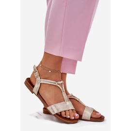 S.Barski Dámské ploché sandály s pruhy S. Barski KV51-120 Gold zlatý 1 S.Barski Dámské ploché sandály s pruhy S. Barski KV51-120 Gold zlatý 1