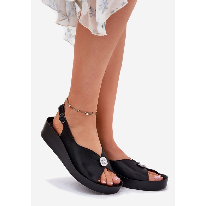 S.Barski Dámské kožené sandály na klínu a platformě S. Barski KV51-020 Black černá 1