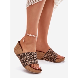 Zazoo 40289 Dámské kožené žabky na leopardu Cork Wedge béžový 1