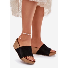 Zazoo 40311 Suede Dámské pantofle na korkových klínech černých klínů černá 1