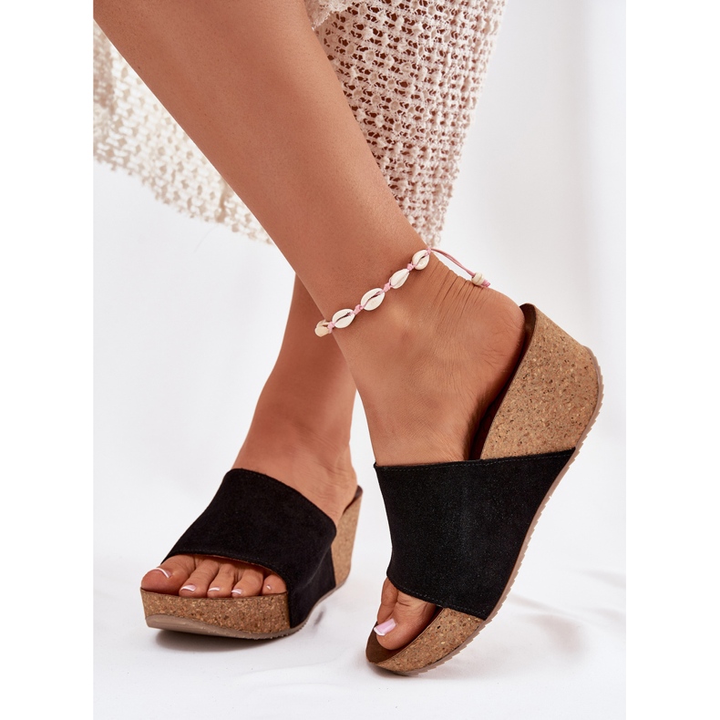 Zazoo 40311 Suede Dámské pantofle na korkových klínech černých klínů černá 2