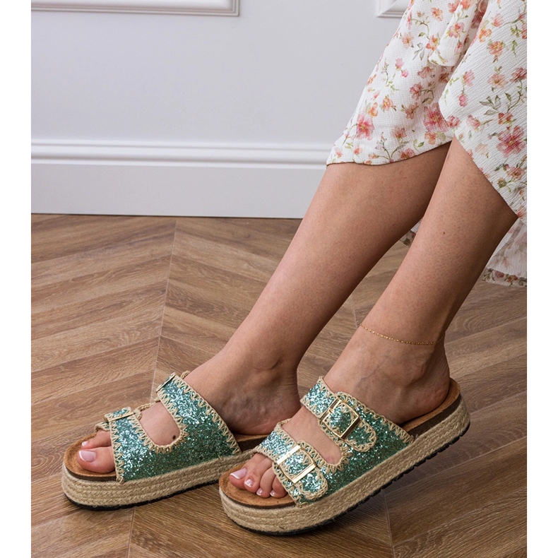 Zelené pantofle espadrilles s spony zelená 2