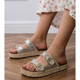 Stříbrné třpytky espadrilles s spony stříbro 1