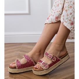 Růžové třpytky espadrilles s spony růžový 2