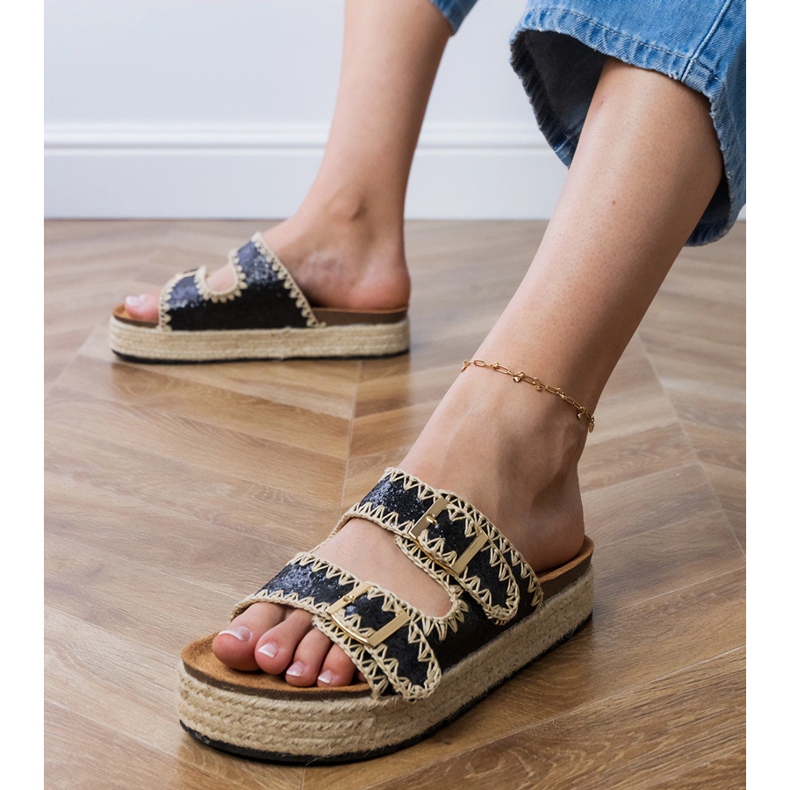 Black espadrilles třpyt s spony černý 2