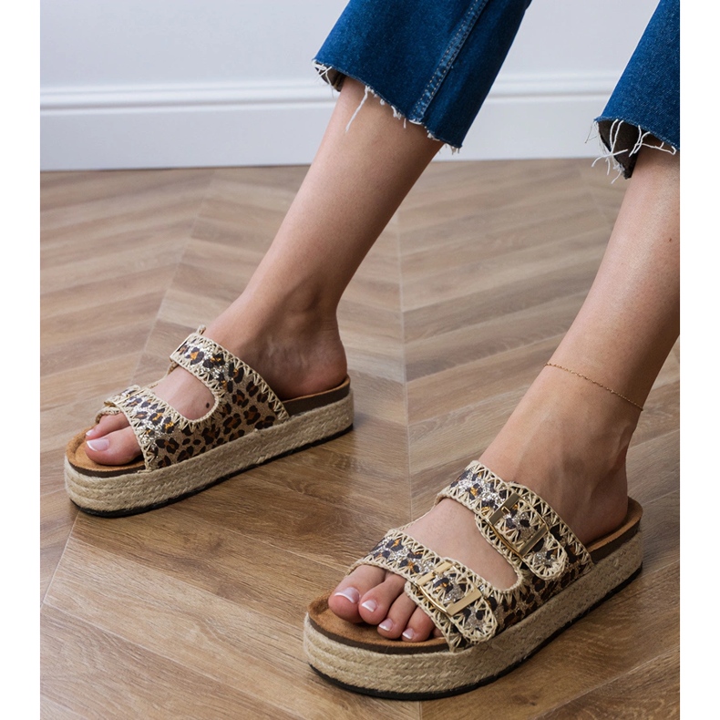 Leopard pantofle espadrilles s spony hnědý 1