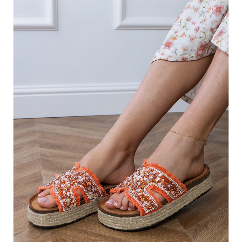 Orange Espadrilles se zirkony a oblázky pomerančový 2