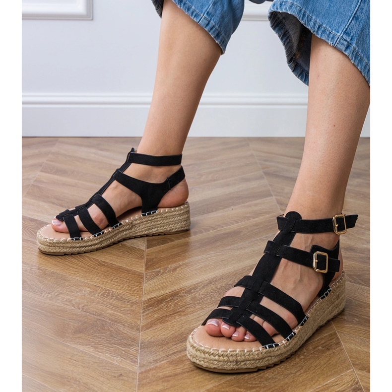 Black Espadrilles sandály na nízké platformě černý 1