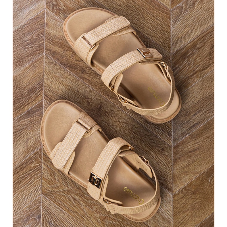 Béžové sandály na plošině s popruhy na suchý zip béžový 2