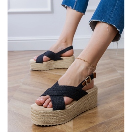 Black Espadrilles sandály na plošině s pruhy černý 2
