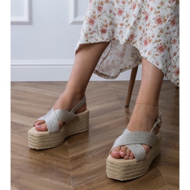 Silver Espadrille sandály na plošině s pruhy stříbro 1