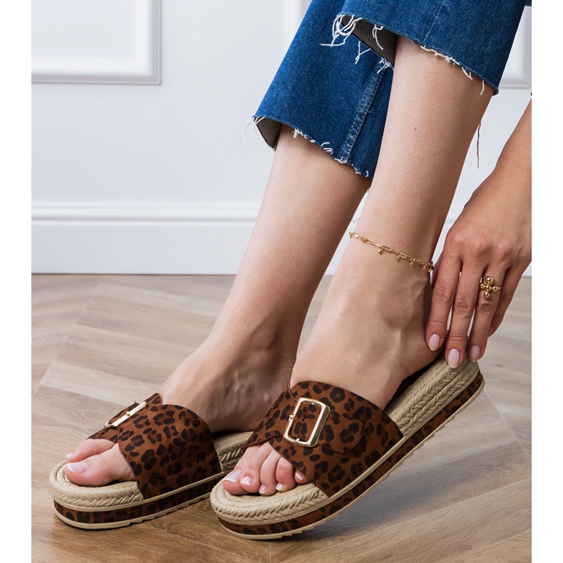 Panther žabky na plošině s přezkou na baru hnědý 1