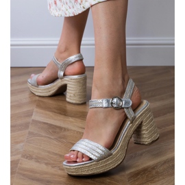 Silver espadrilles sandály na příspěvku stříbro 2