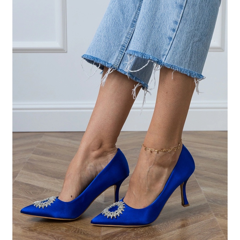 Modrá saténová čerpadla se zirkony modrý 2