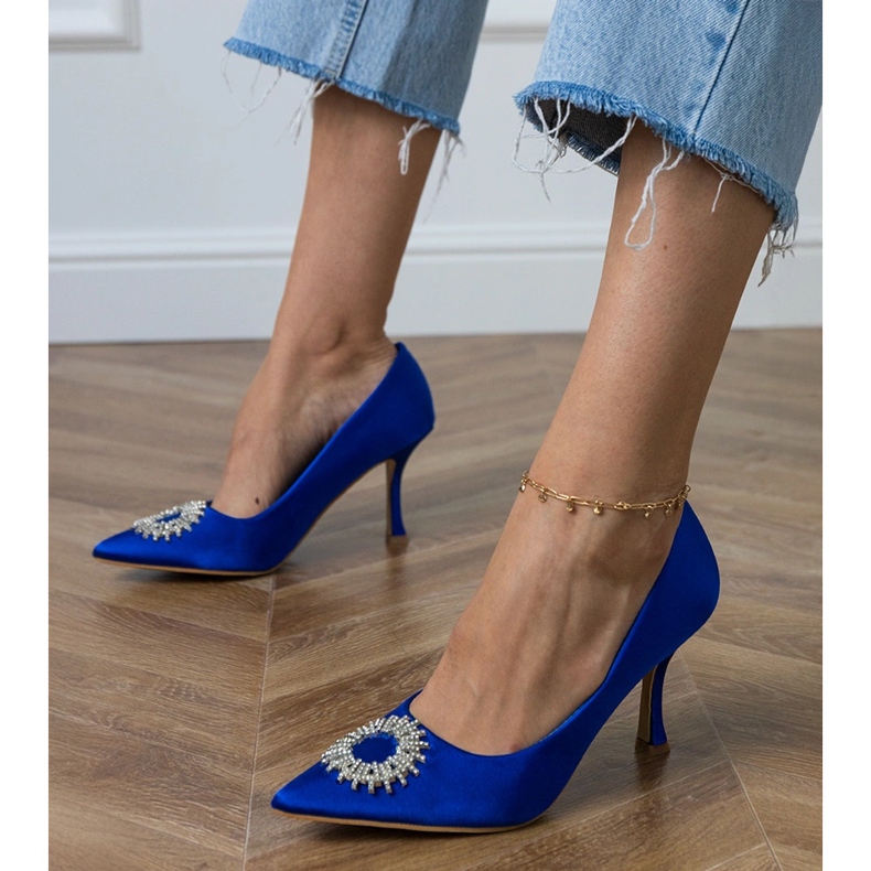 Modrá saténová čerpadla se zirkony modrý 1