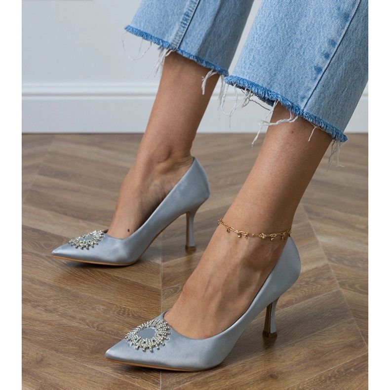 Stříbrná saténová čerpadla se zirkony stříbrný 1