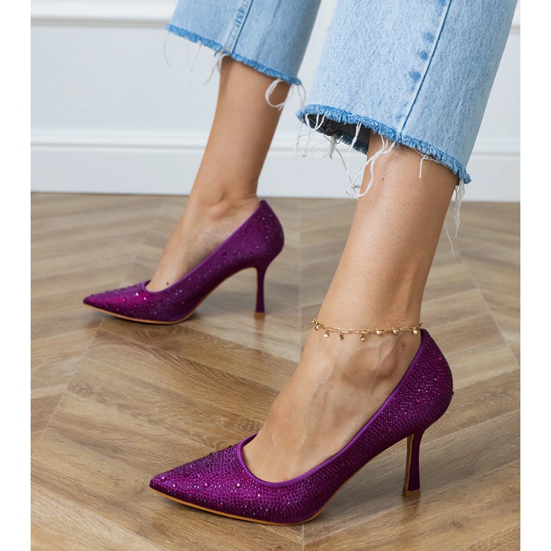 Fialová saténová čerpadla se zirkony fialový 1