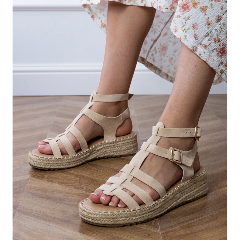 Sandály Beige Espadrille na nízké platformě béžový 1