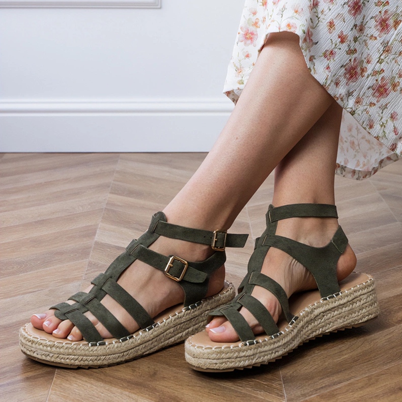Espadrille zelené sandály na nízké platformě zelený 1