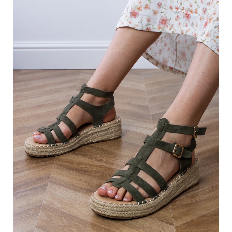 Espadrille zelené sandály na nízké platformě zelený 2