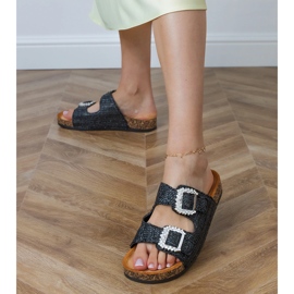 Černé žabky na korku se zirkony na sponách černá 1