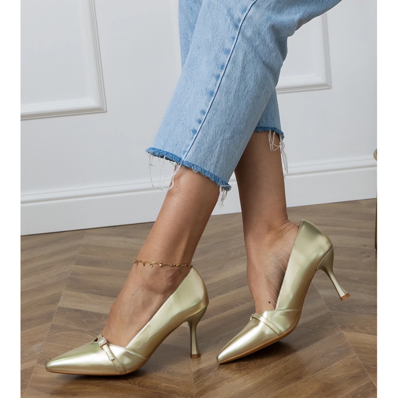 Klasické dámské zlaté čerpadly se zirkony zlatý 2