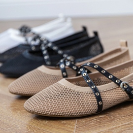 Hnědé síťové baleríny s dekorativní sponou hnědý 1