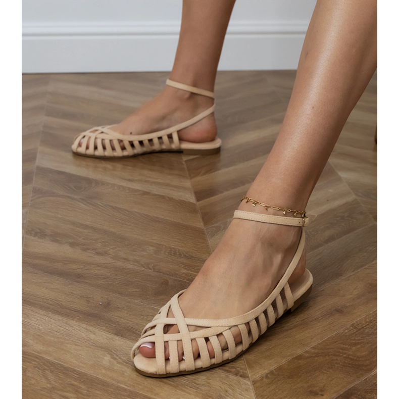 Béžové dámské ploché sandály postavené - béžový 2