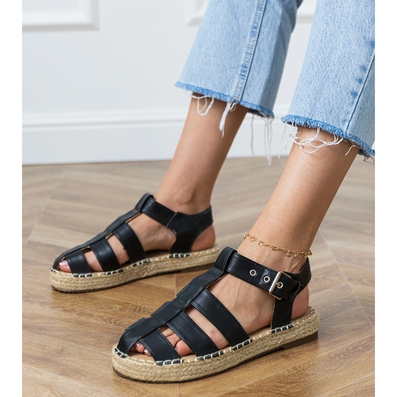 Black Espadrilles postavený -v sandálech černý 1