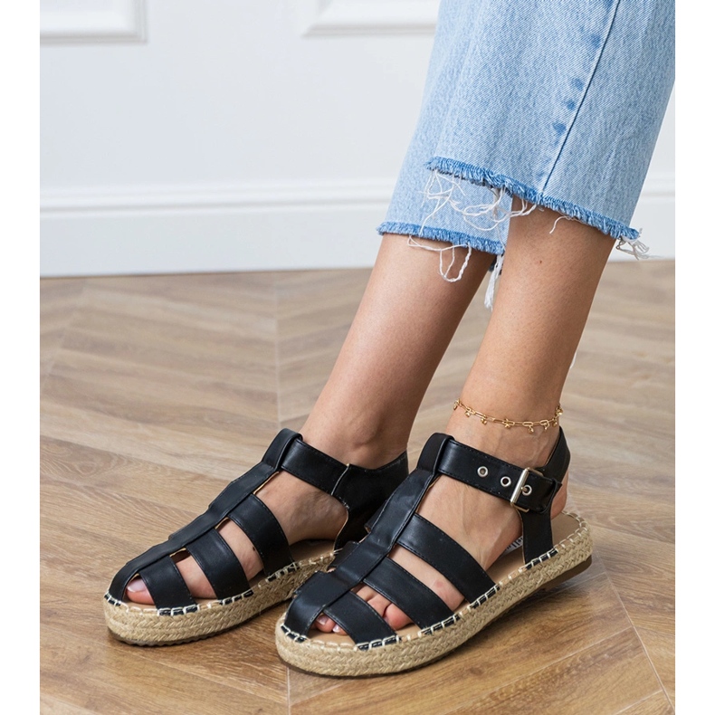 Black Espadrilles postavený -v sandálech černý 2