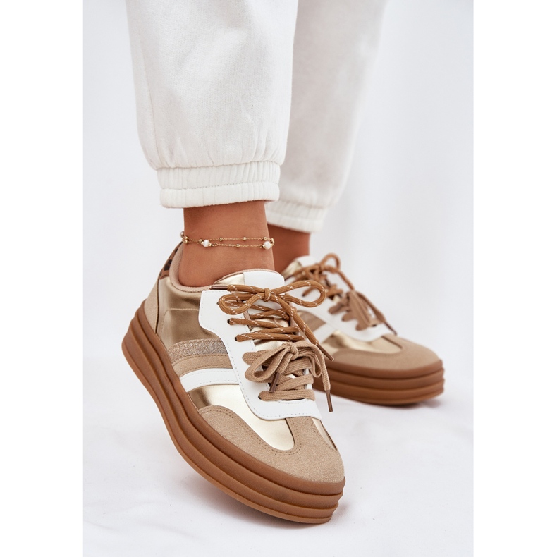 Dámské tenisky na platformě s dvojitým šněrovacím leopardem leopardem zlatý 2