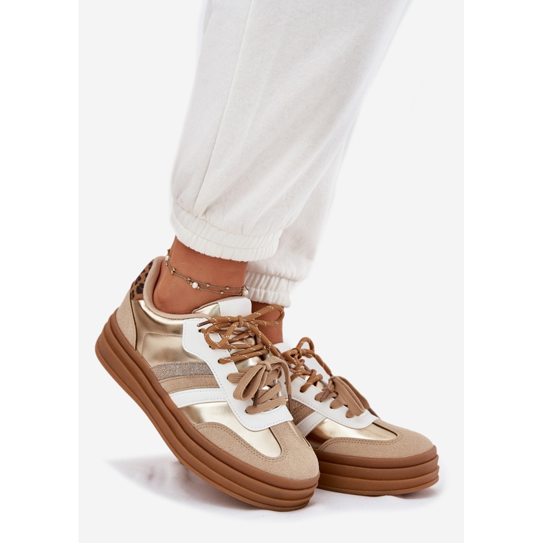 Dámské tenisky na platformě s dvojitým šněrovacím leopardem leopardem zlatý 1