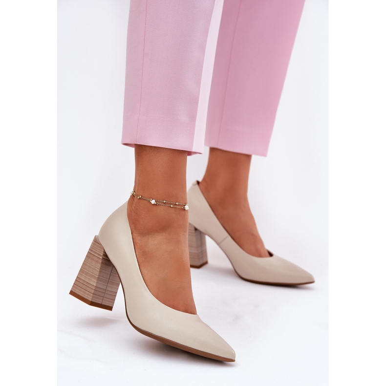 EVento Kožená čerpadla na post beige béžový 2