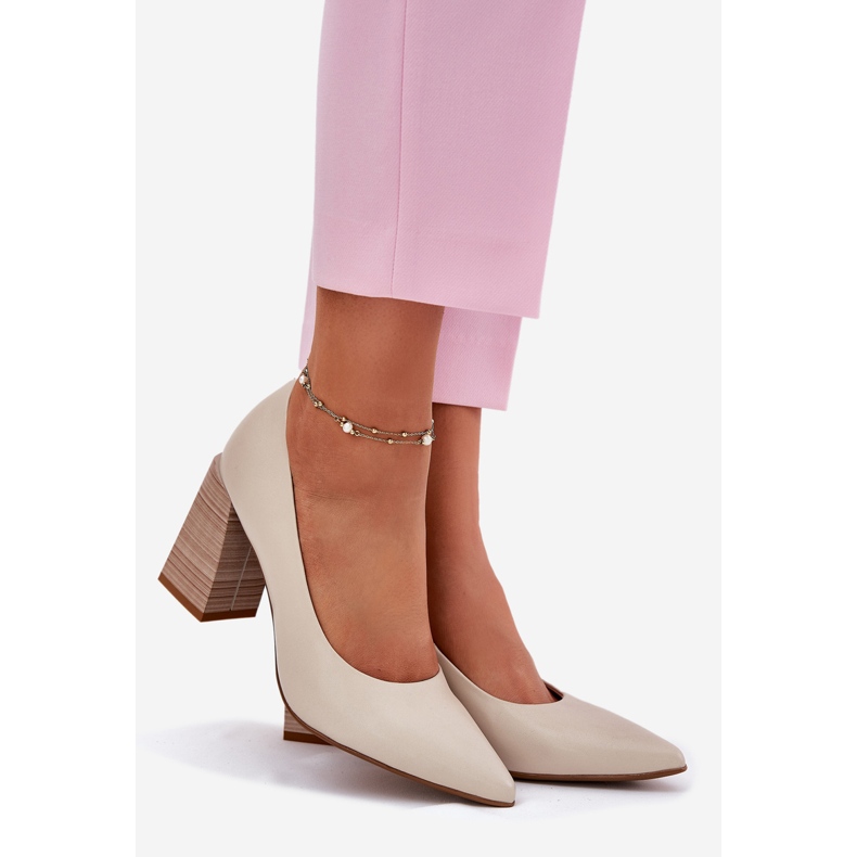 EVento Kožená čerpadla na post beige béžový 1 EVento Kožená čerpadla na post beige béžový 1