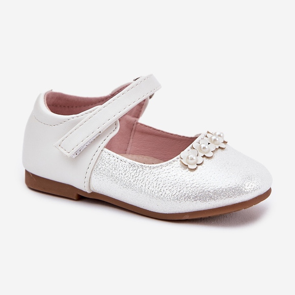 EVento Dětské baleríny na suchý zip s bílými květy 2
