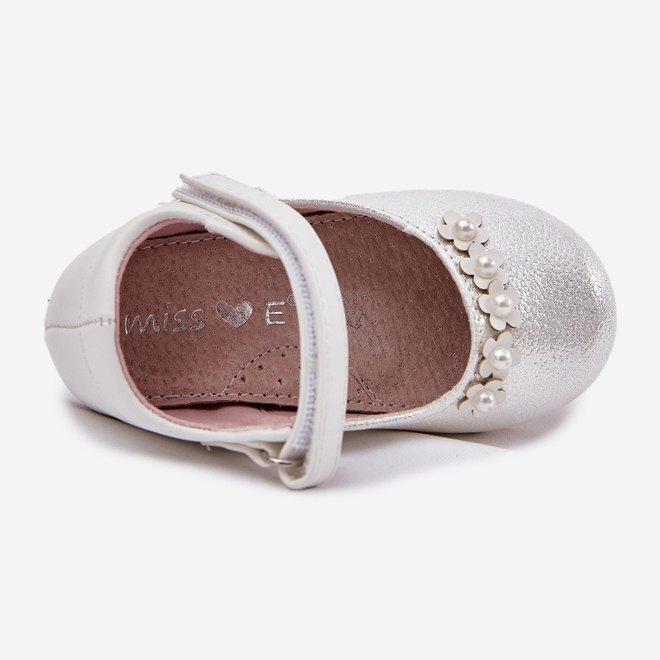 EVento Dětské baleríny na suchý zip s bílými květy 1