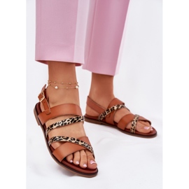 Ploché dámské sandály s Leopard Leopards Sergio Leone SK086H Camel Stripes hnědý 3