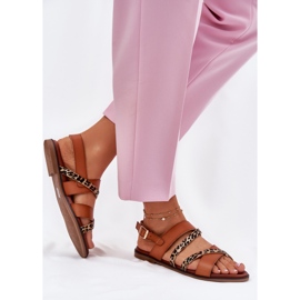Ploché dámské sandály s Leopard Leopards Sergio Leone SK086H Camel Stripes hnědý 5