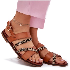Ploché dámské sandály s Leopard Leopards Sergio Leone SK086H Camel Stripes hnědý 7