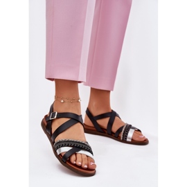 Dámské ploché sandály s pruhy Sergio Leone SK087H černá 2 Dámské ploché sandály s pruhy Sergio Leone SK087H černá 2