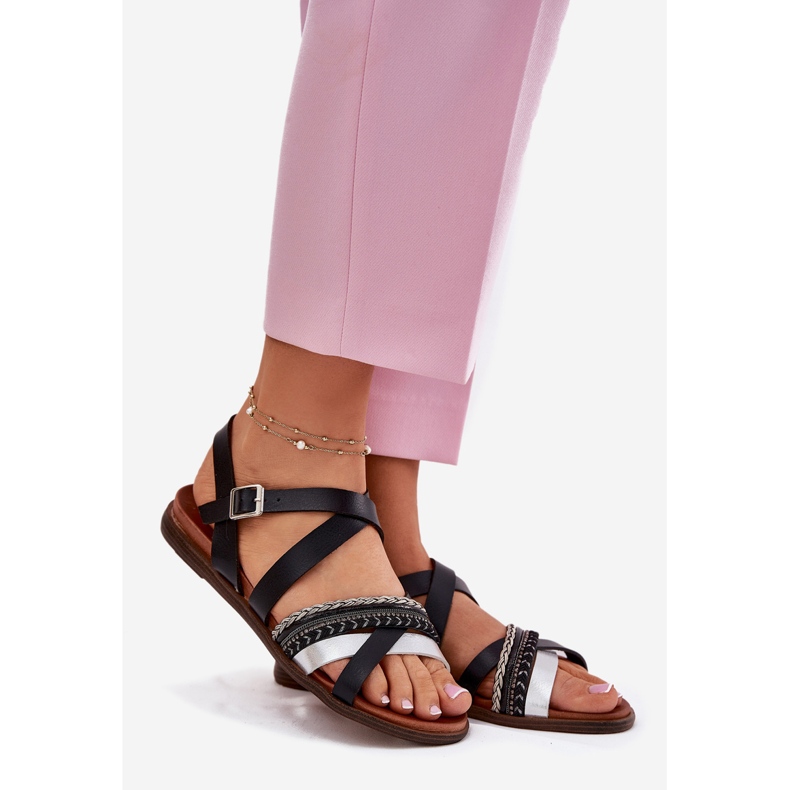 Dámské ploché sandály s pruhy Sergio Leone SK087H černá 1