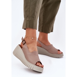 ARTIKER Dámské sandály vyrobené z přírodní kůže pro klínový artker 54C0788 Dark Beige béžový 2