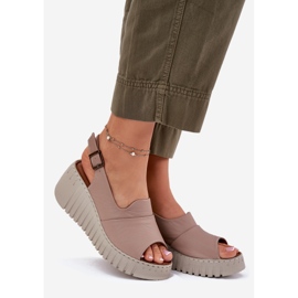 ARTIKER Dámské sandály vyrobené z přírodní kůže pro klínový artker 54C0788 Dark Beige béžový 1