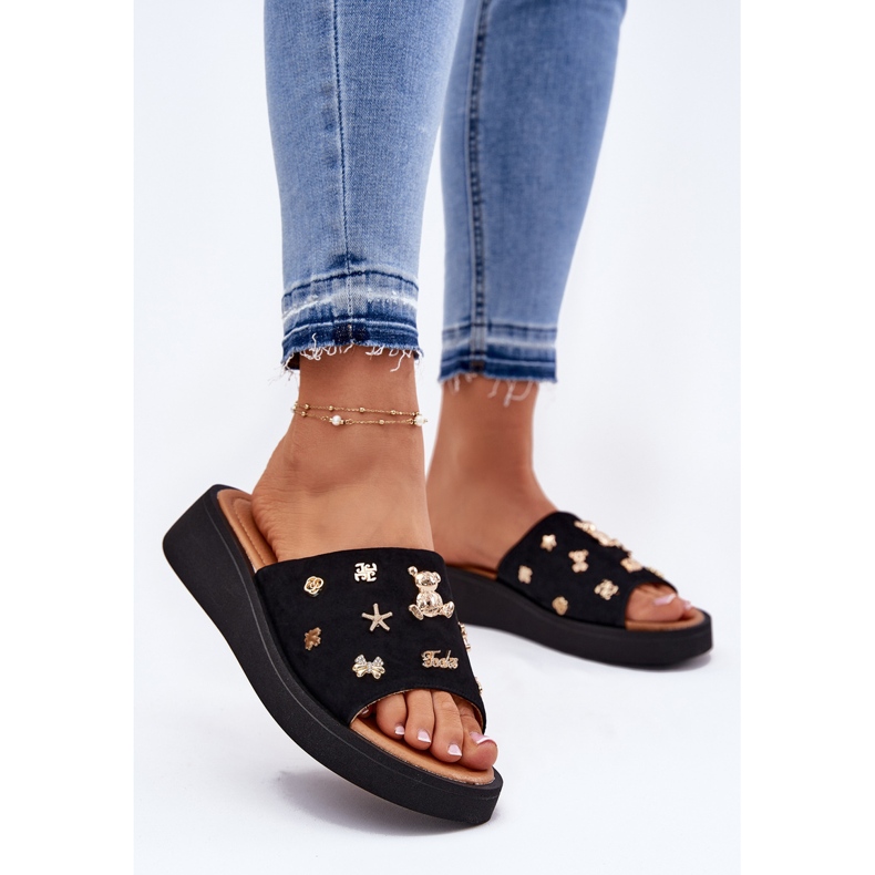 Dámské semišové žabky s Vinceza 66741 Černé kolíky černá 2